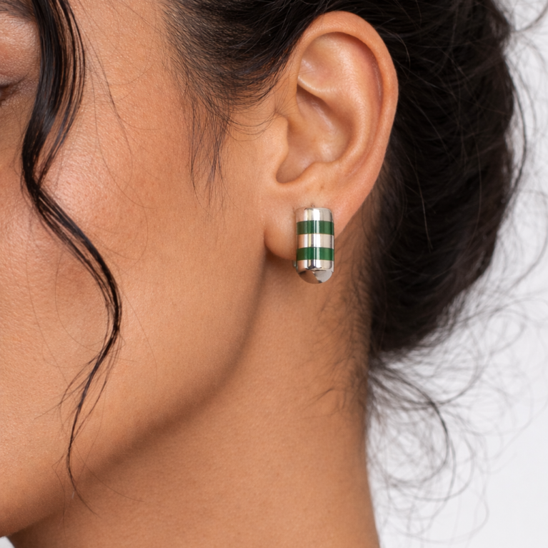 Aretes Vintage de Plata 910 con Incrustaciones de Malaquita - Taxco, México