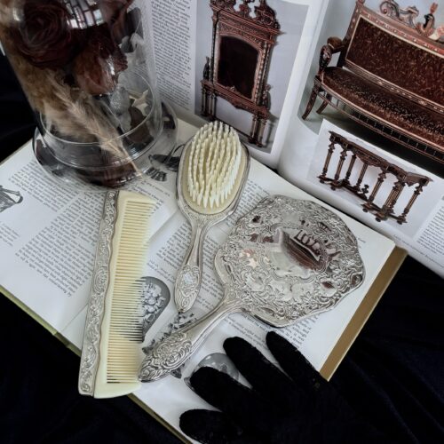 Set Tocador Vintage 3 Piezas DAVCO Silver Plated Espejo Cepillo Peine USA 1960s