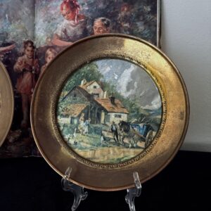 Set 2 Platos Decorativos Foil Art Escenas Cottage Inglaterra 1970s 7.5” Pared