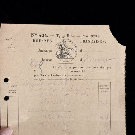 Documento Original Aduanas Francesas 1920 - Douanes Françaises Vintage Auténtico