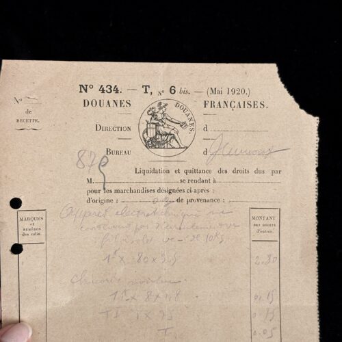 Documento Original Aduanas Francesas 1920 - Douanes Françaises Vintage Auténtico