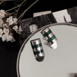 Aretes Vintage de Plata 910 con Incrustaciones de Malaquita - Taxco, México